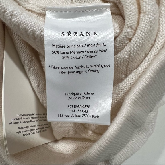 Sezane Ayo Organic Cotton Blend Pantalon Fancy Openwork Knit Pants Ecru XL NWT - Picture 9 of 10